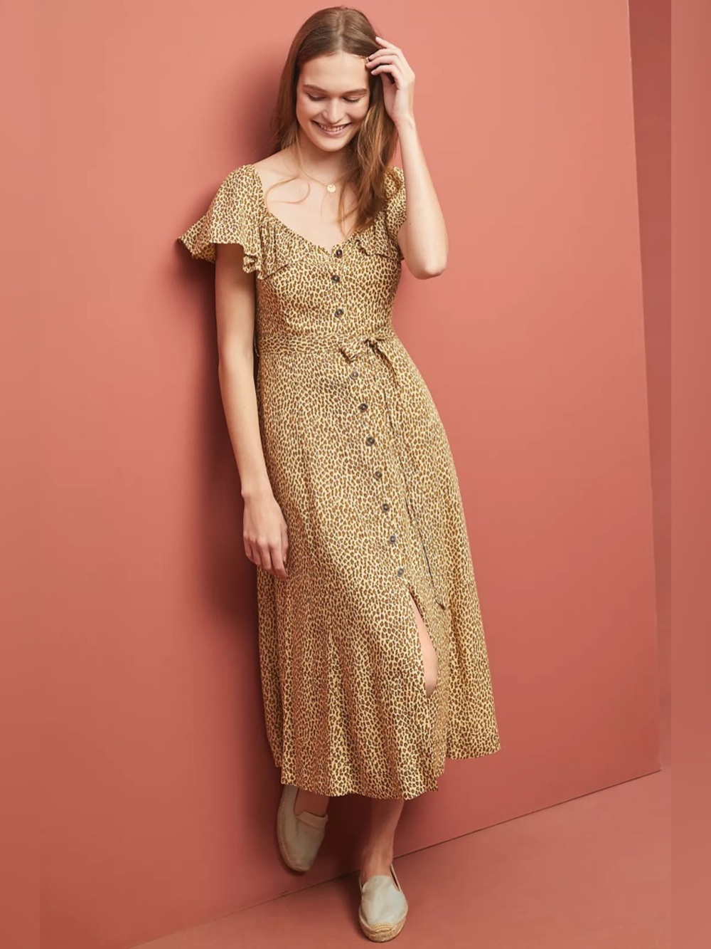 Anthropologie Bolano Animal Print Spotted Midi Ruffle Dress 4